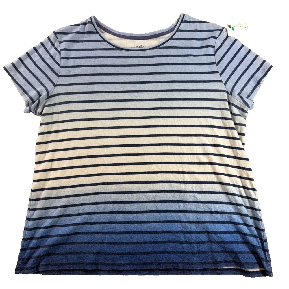 Croft & Barrow Classic Tee Womens PL Petite Blue Ombre Stripe Short Sleeve Top